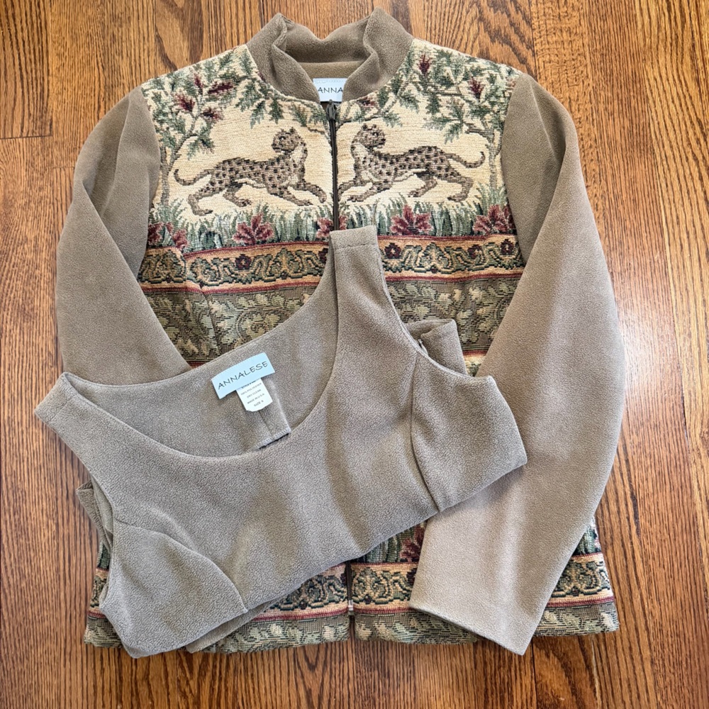Annalese Vintage *2pc* Tank Jacket Animal Print Brocade Size Small